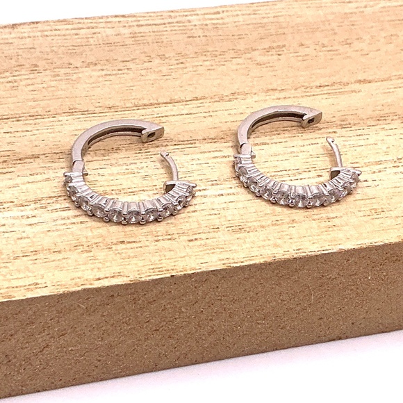 Sterling Silver 925 CZ Huggie Earrings - Picture 3 of 4